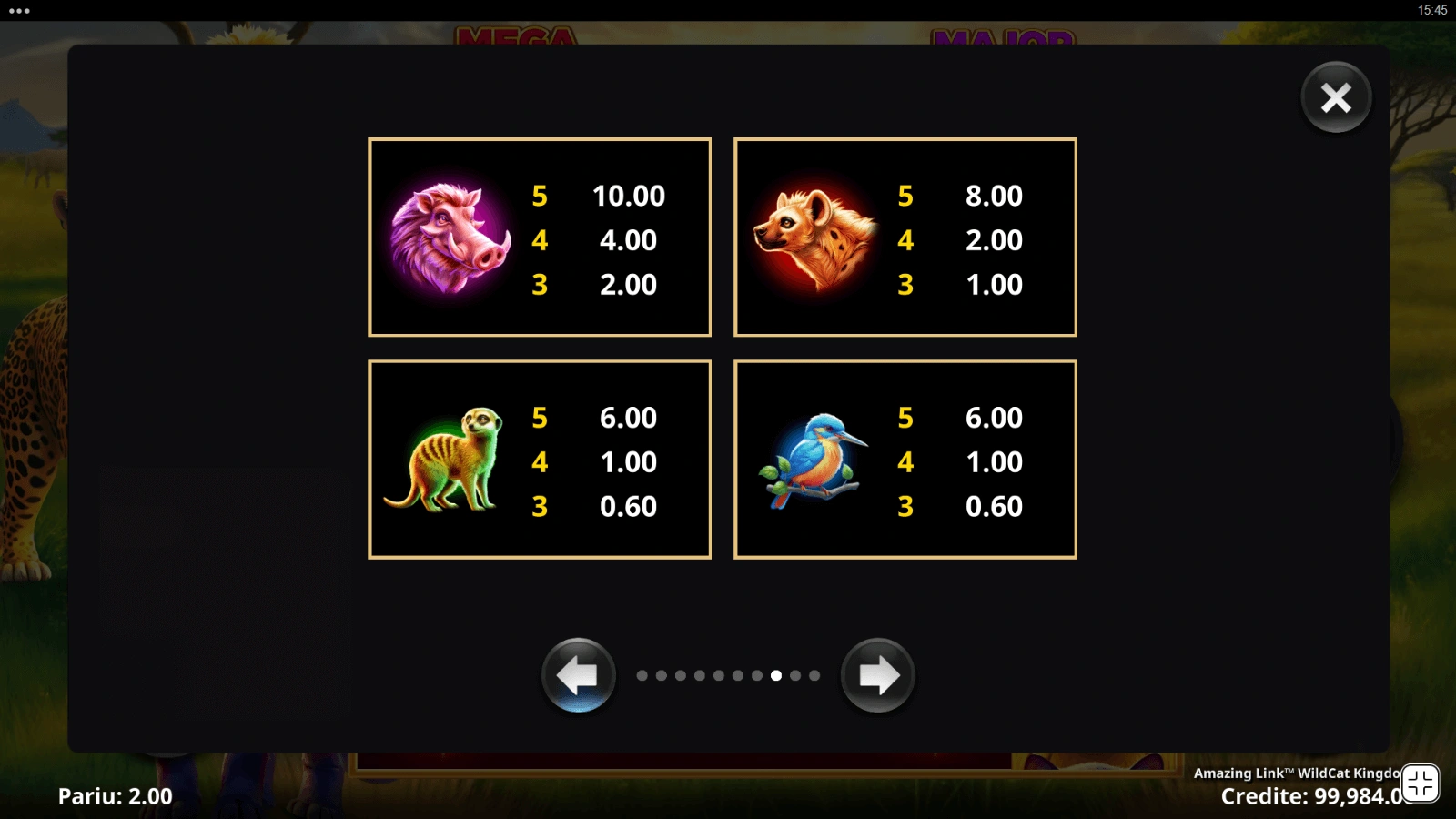 Tabel plati Amazing Link WildCat Kingdom