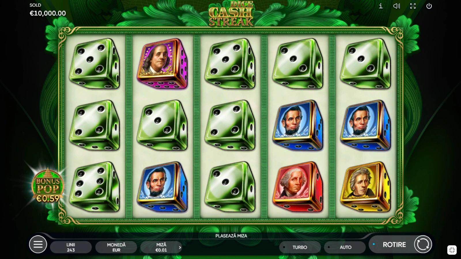 Cash Streak Dice interfata slot
