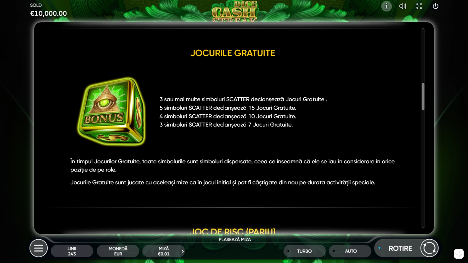 Cash Streak Dice rotiri gratuite