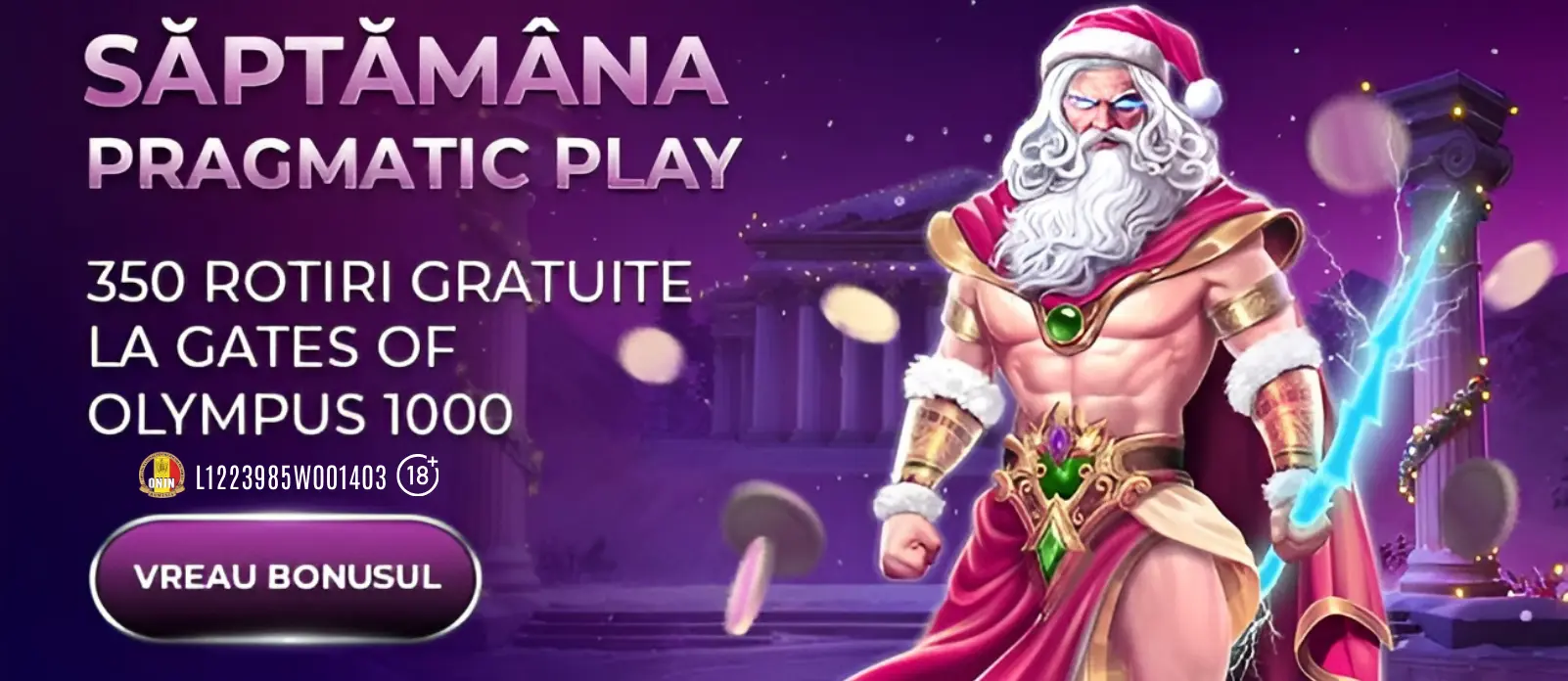 In Saptamana Pragmatic Play de la Player poti accesa pana la 350 Rotiri Gratuite la Gates of Olympus 1000