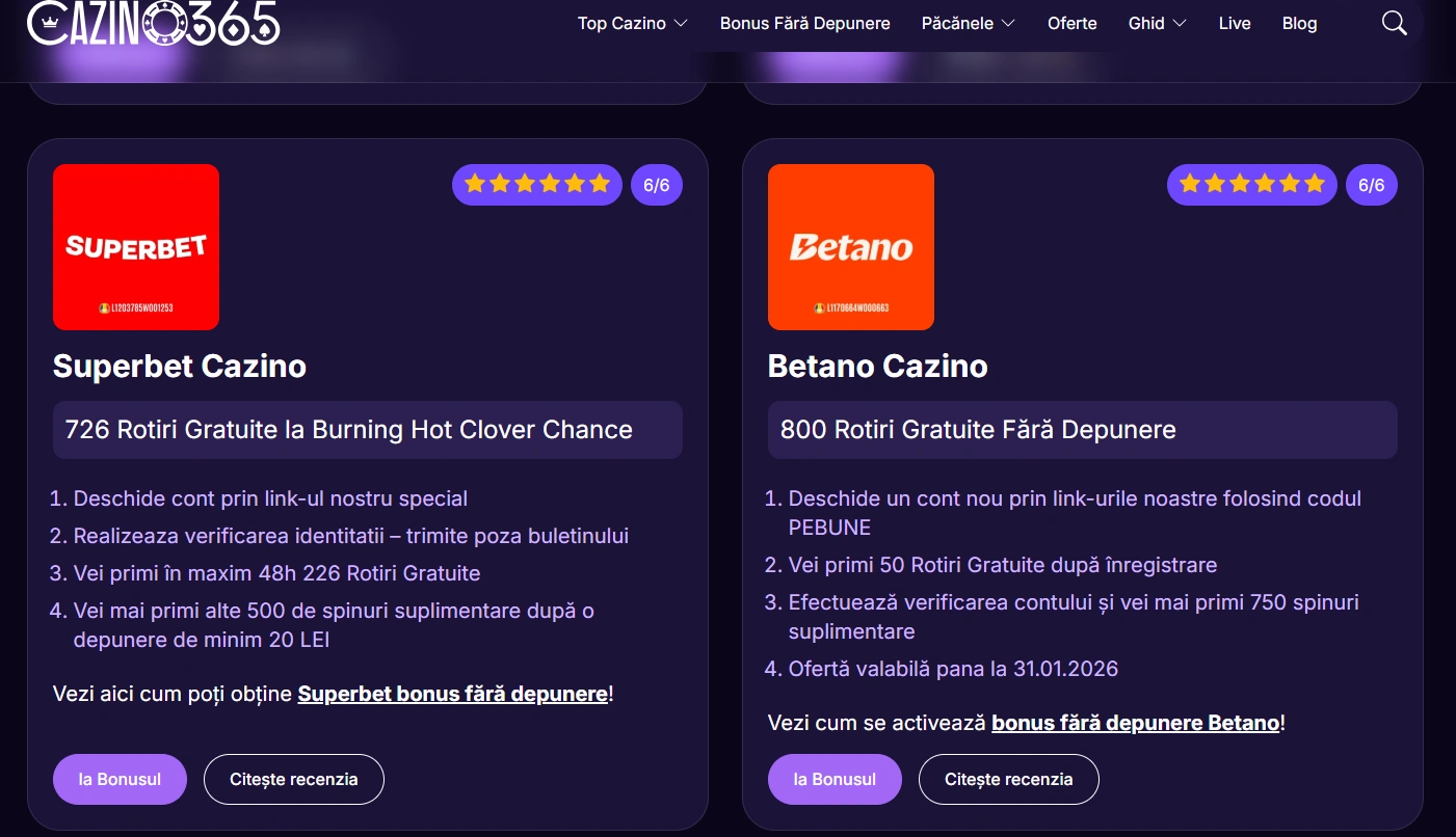 bonus fara depunere cazino365