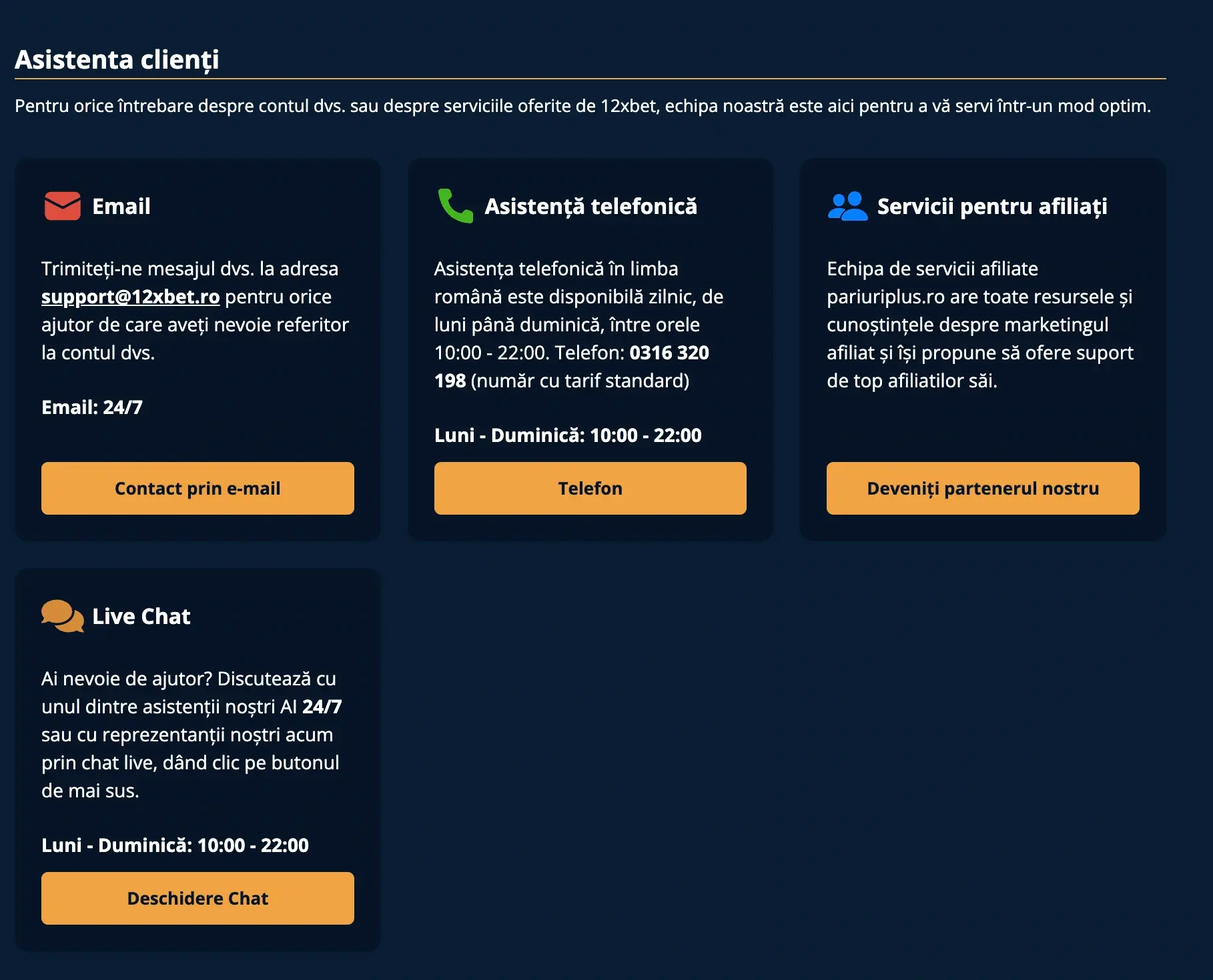 12xbet Relații cu Clienții