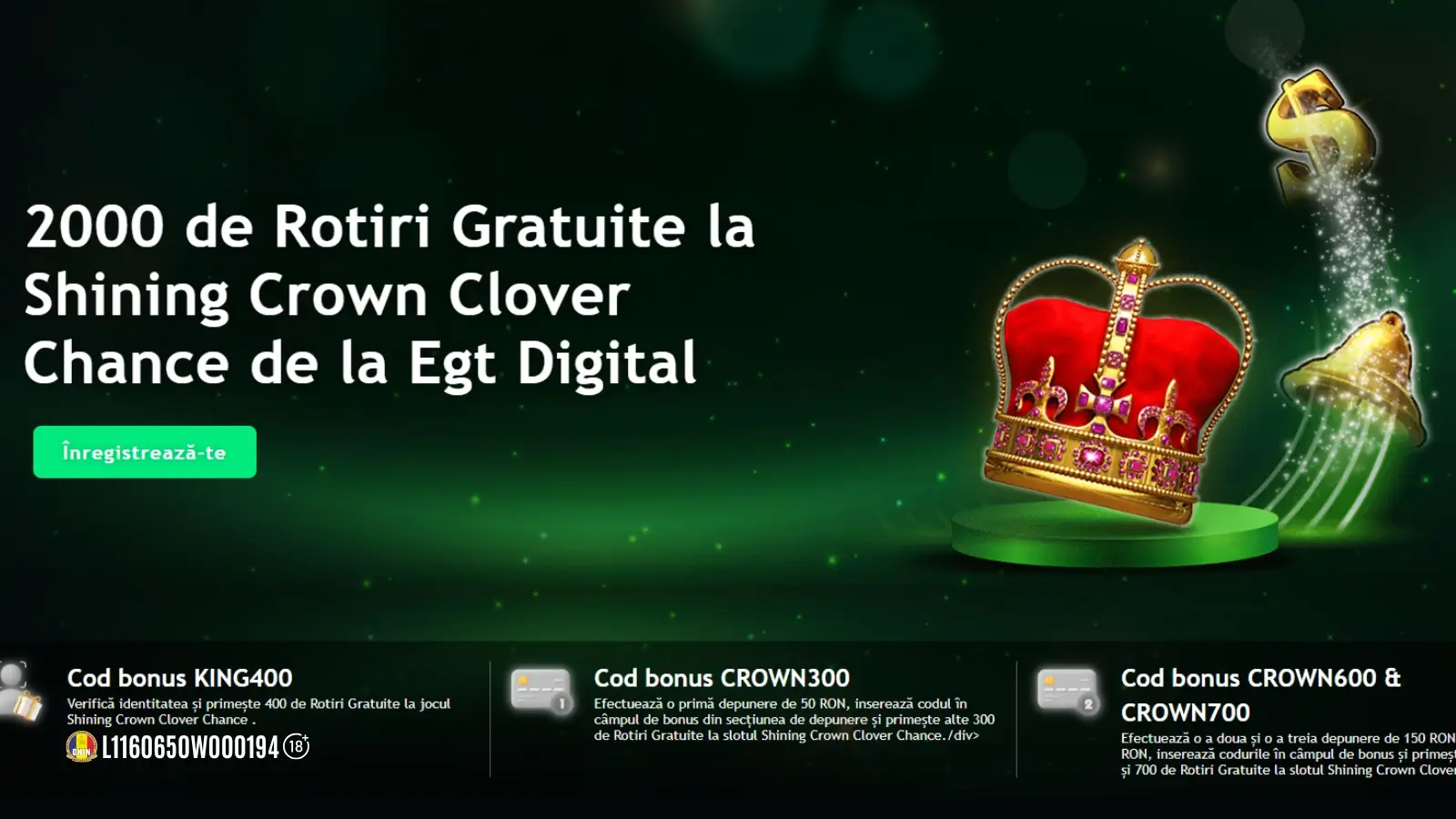 King Casino Bonus Fără Depunere – 400 Rotiri Gratuite la Shining Crown Clover Chance