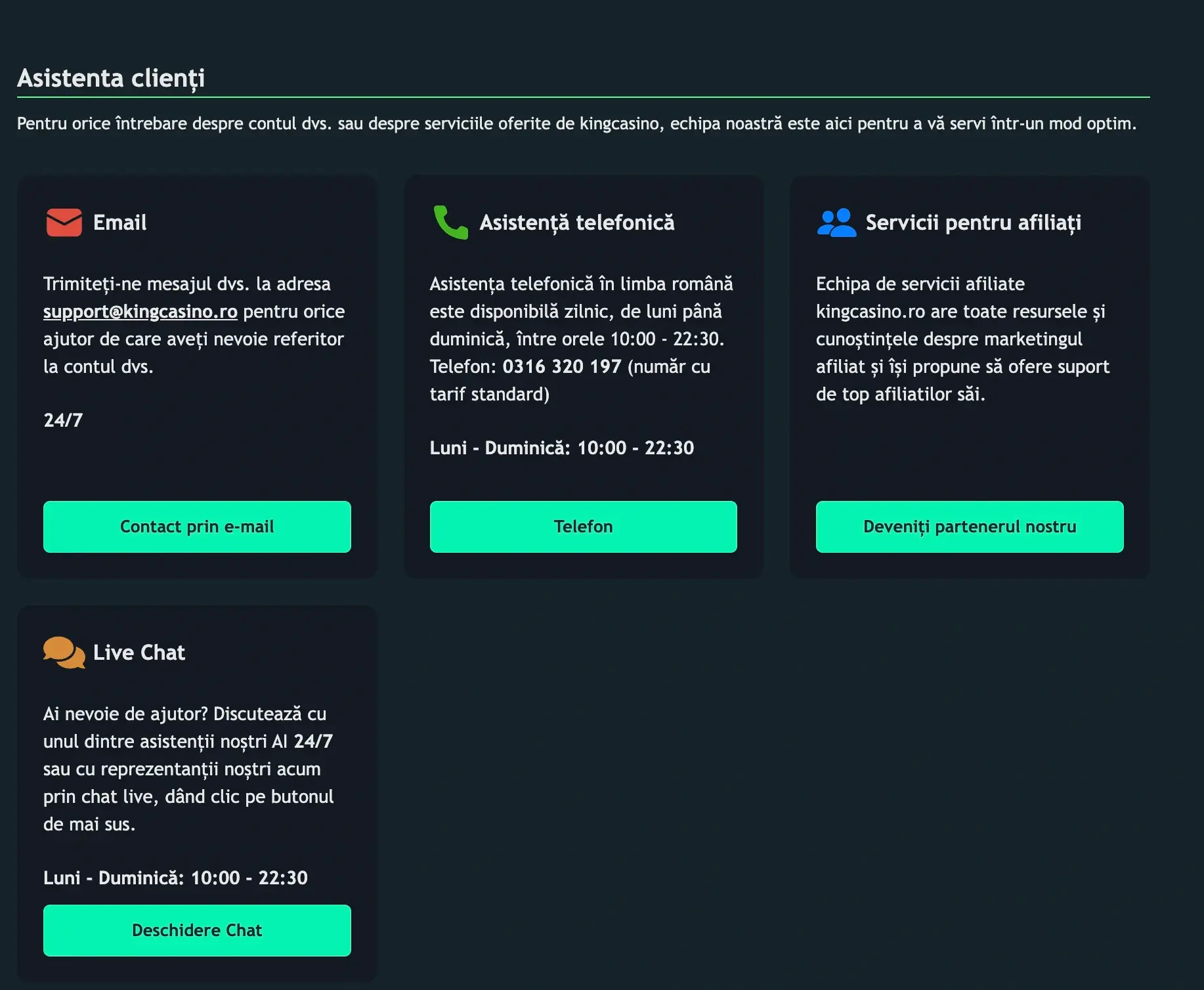 King Casino Relații cu Clienții