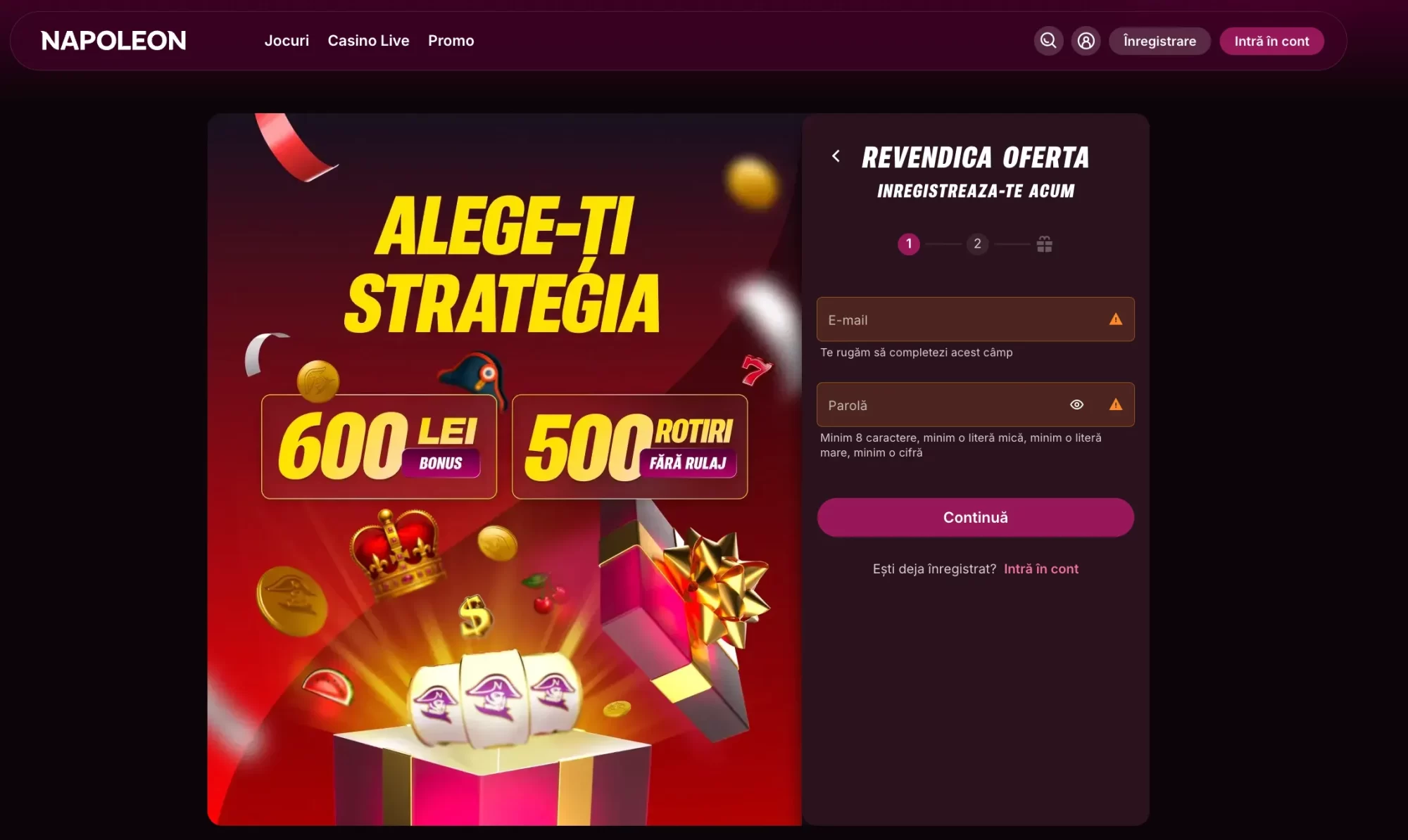 Napoleon Casino Înregistrare