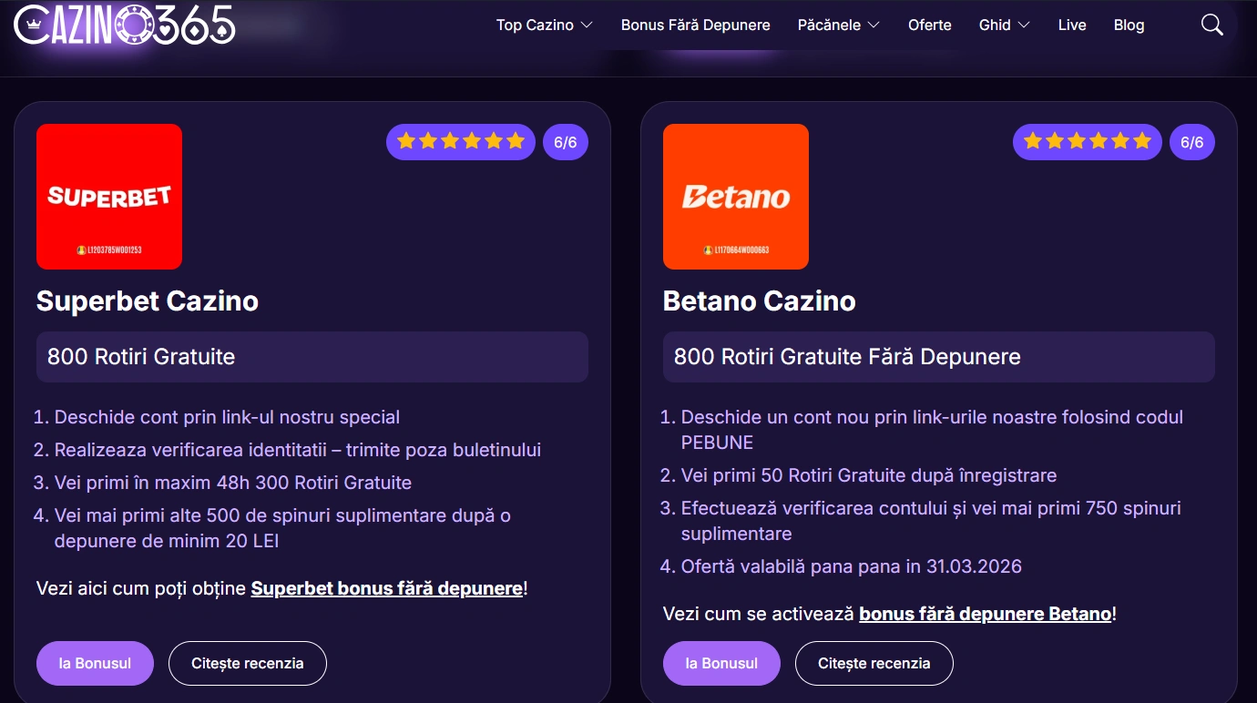 bonus fara depunere cazino365