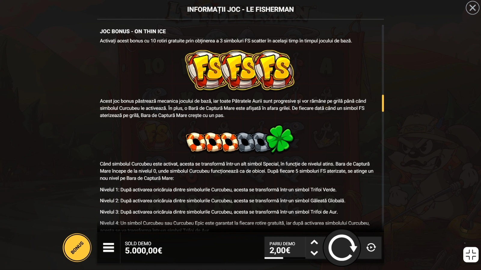 Caracteristici speciale în jocul de păcănele Le Fisherman Demo
