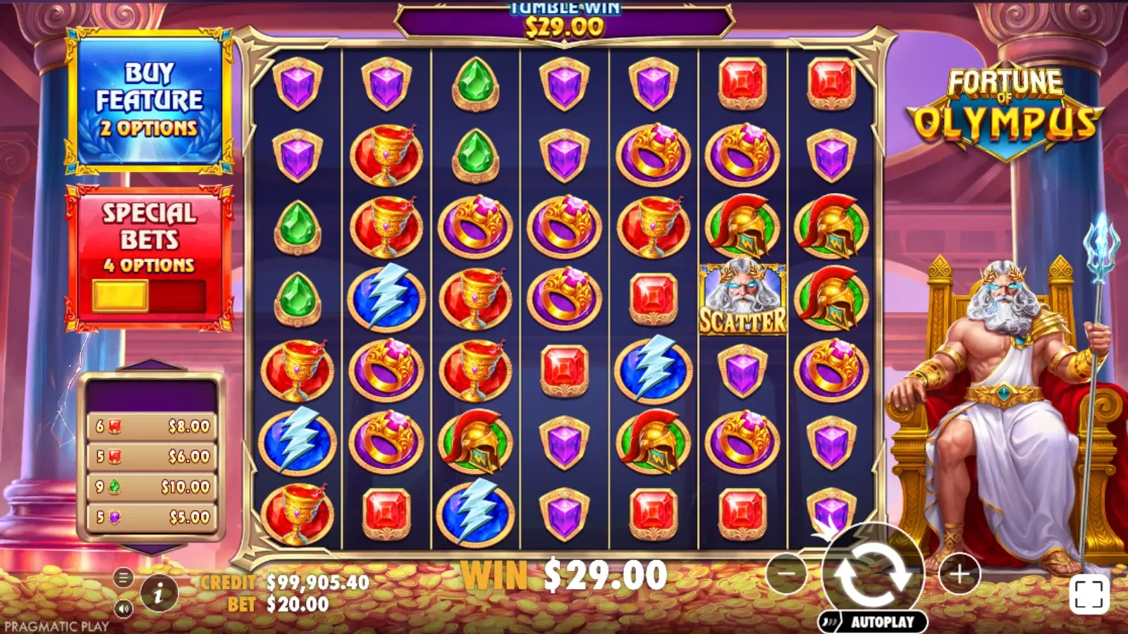 Mecanism de joc în Fortune of Olympus Demo