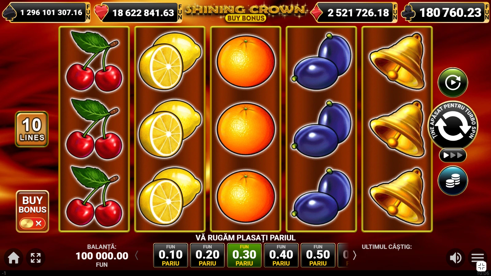 Shining Crown Buy Bonus interfata joc