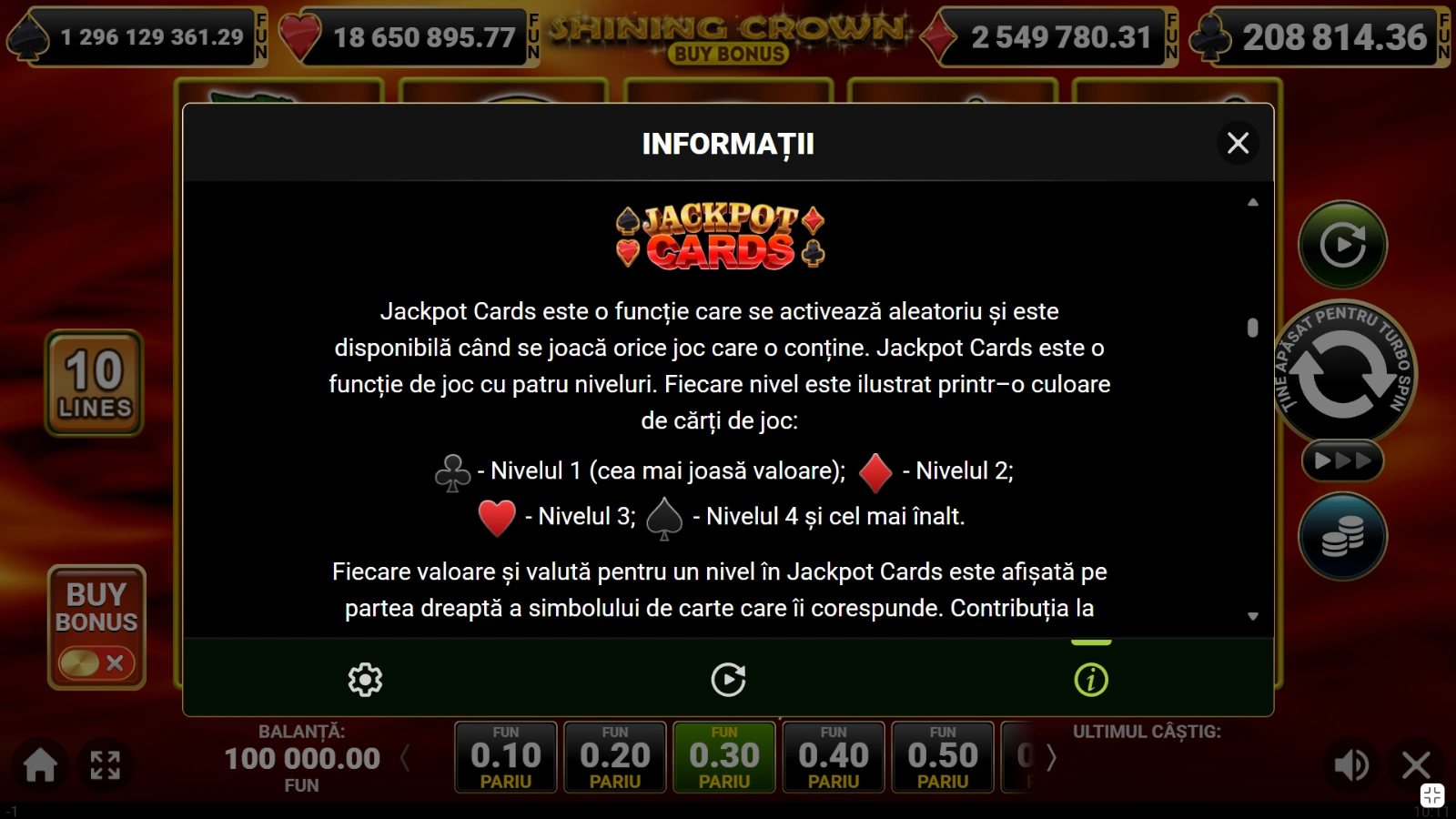 Shining Crown Buy Bonus jackpot cards