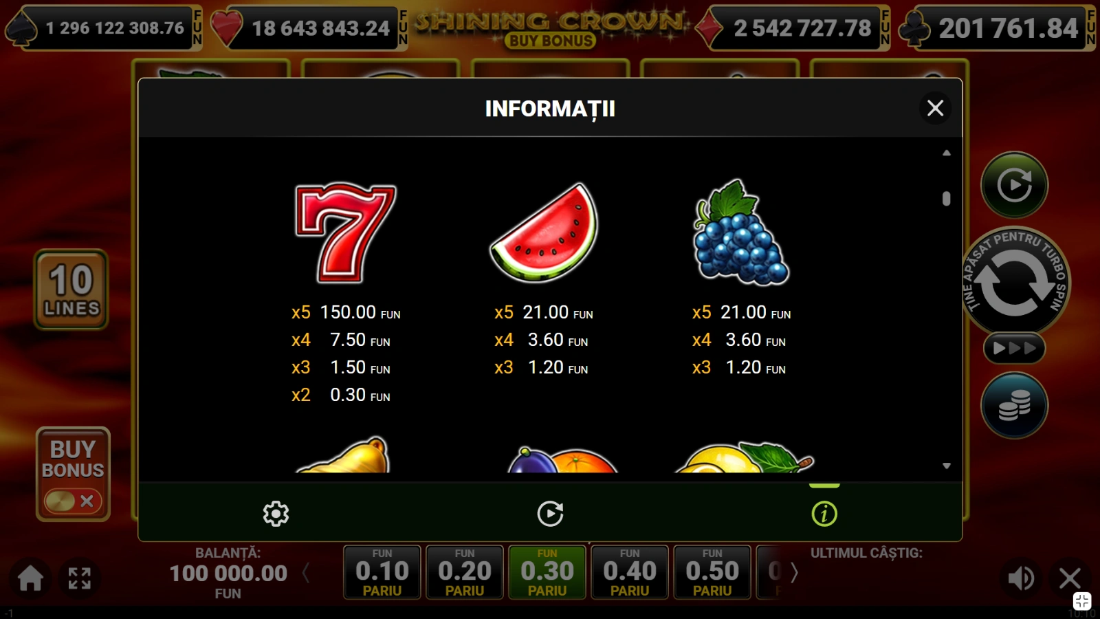 Shining Crown Buy Bonus simboluri