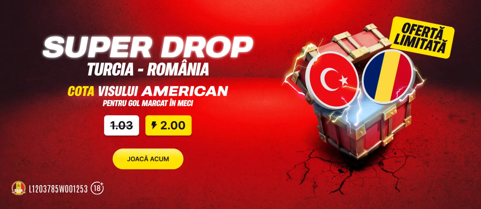 Super Drop Turcia vs Romania - Cota marita la 2 pentru minim un gol marcat in meci