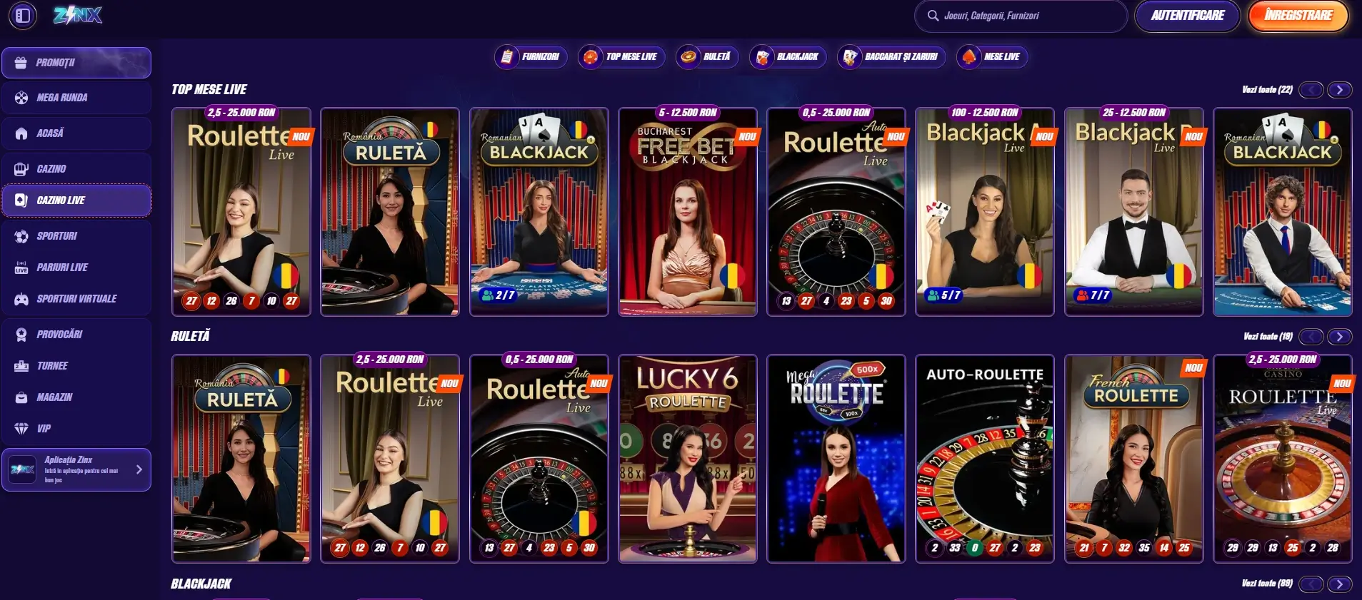 Zinx Live Casino
