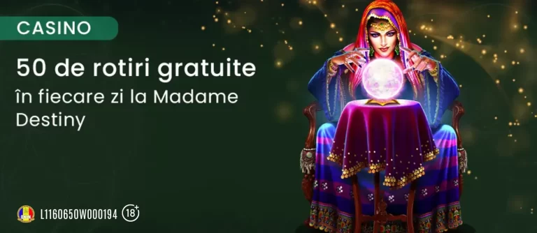 La King Casino poti încasa în fiecare zi 50 Rotiri Gratuite la Madame Destiny Megaways