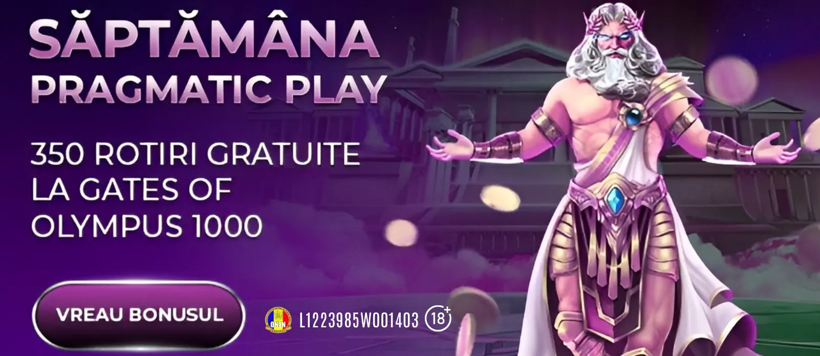 Saptamana Pragmatic Play la Player - Incaseaza pana la 350 Rotiri Gratuite la Gates of Olympus 1000