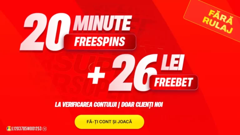 Superbet Bonus Fără Depunere – 20 Minute de Rotiri Gratuite + 26 LEI Pariu Gratuit