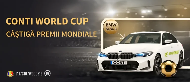 Oferta Conti World Cup pune la bătaie 250.000 RON, 100.000 Rotiri Gratuite și un BMW Seria 3