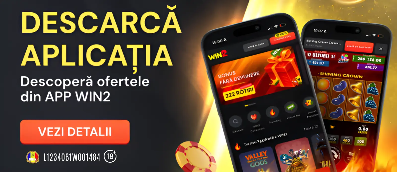 Descarcă aplicația de mobil Win2 și primești 22 Rotiri Gratuite fără depunere