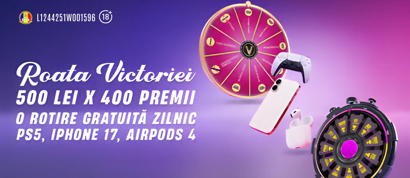 Roata Norocului VictoryBet - Fiecare invartire iti poate aduce Rotiri Gratuite, 500 RON cash si multe alte premii